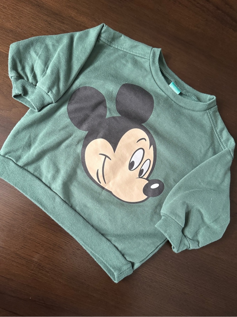 Disney Baby Mickey Mouse Green Graphic Sweatshirt Crewneck Size 12 Months